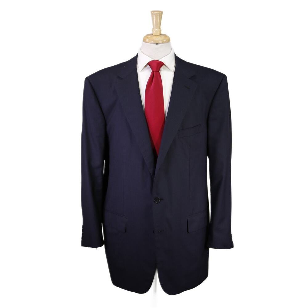 Saint Andrews Navy Blue Herringbone Striped Super 160's Wool 2-Btn Suit 50R